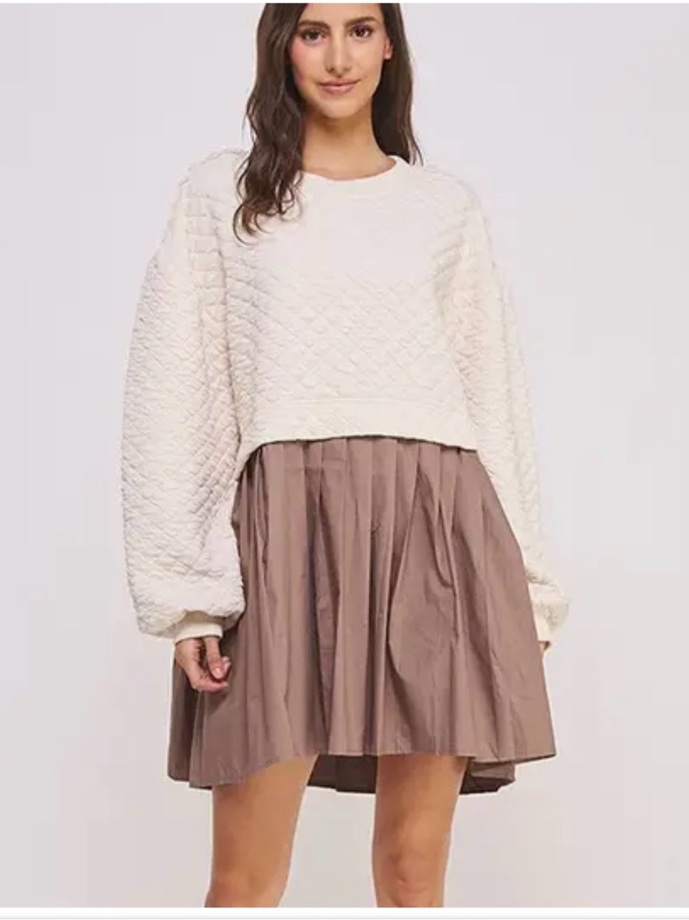 Pleated Skater Mini Skirt in Taupe